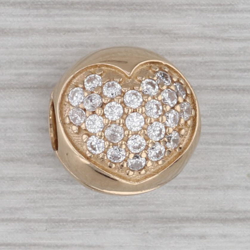 Gray Pandora Pave Heart Clip Bead Charm 14k Gold Cubic Zirconia 750832CZ