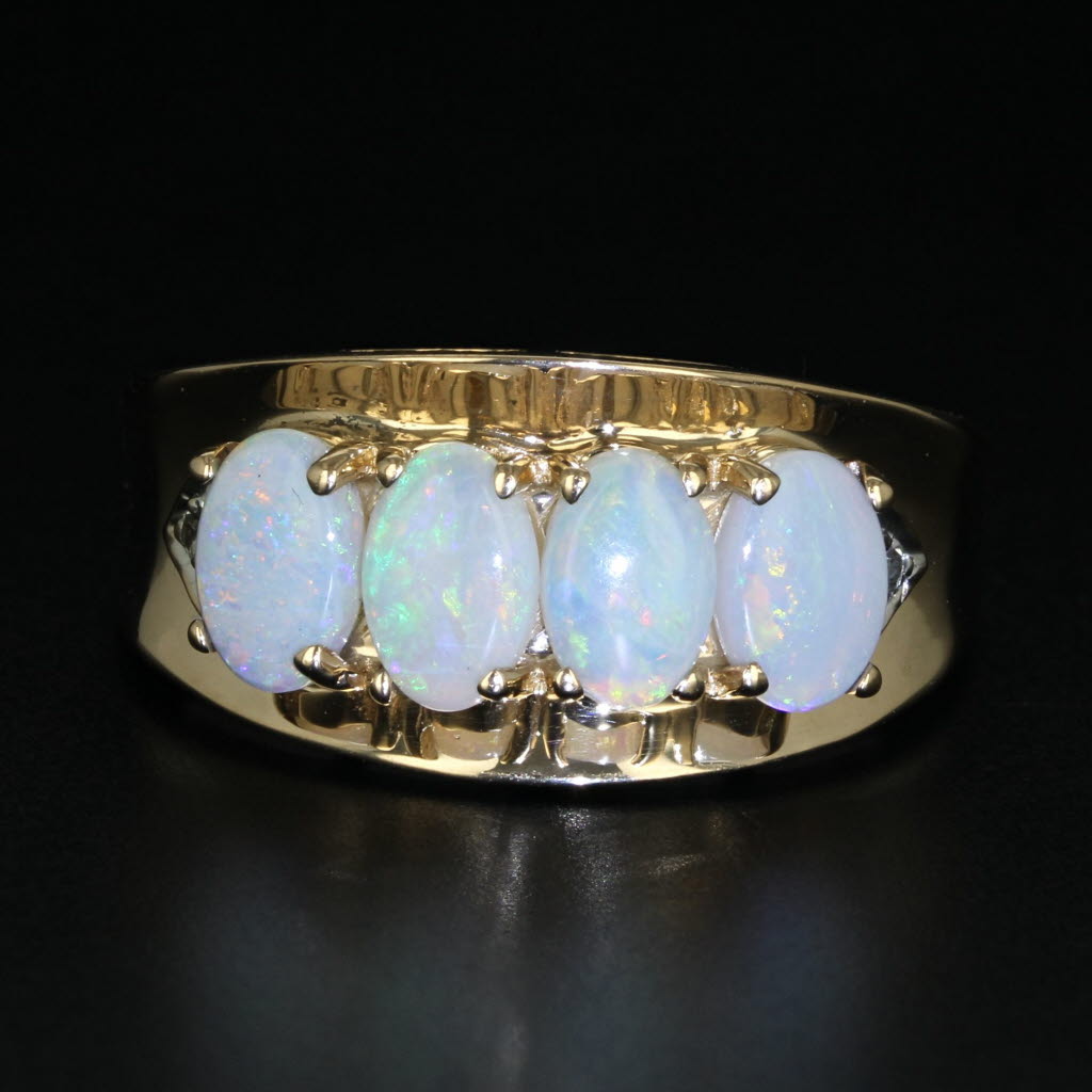 Gray 4-Stone Oval Cabochons Opal Ring 14k Yellow Gold Size 7.75