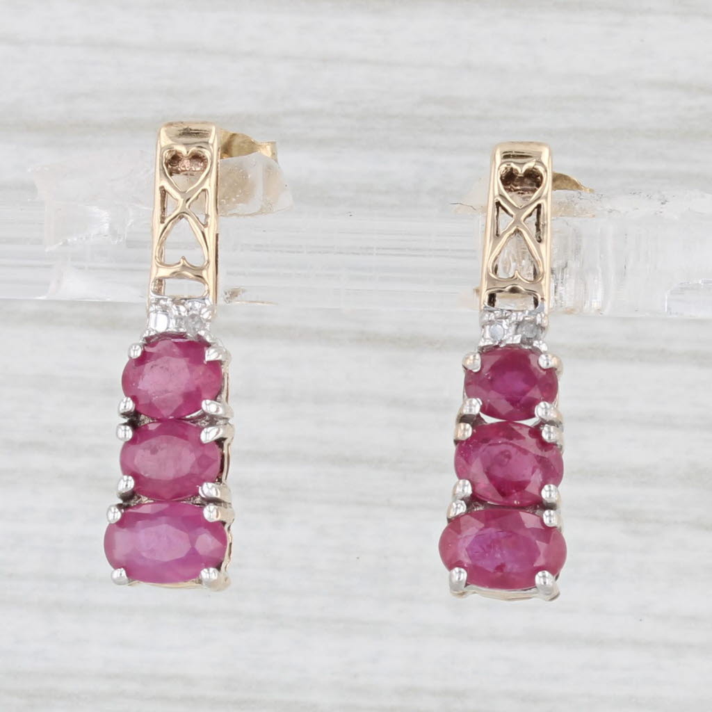 Light Gray 1.46ctw Ruby Diamond Drop Earrings 10k Yellow Gold