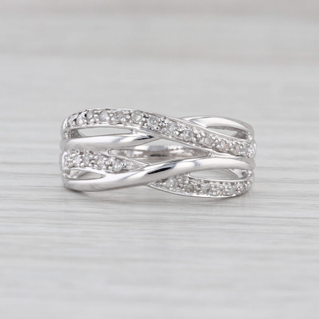 0.20ctw Diamond Crossover Woven Ring 10k White Gold Size 6.75