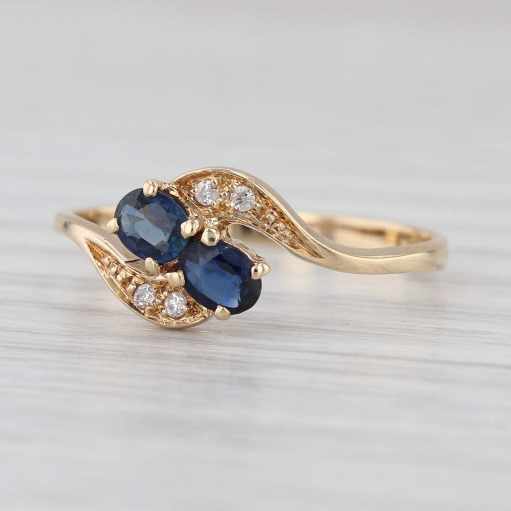 0.44ctw Blue Sapphire Bypass Ring 14k Yellow Gold Size 7 Diamond Accents