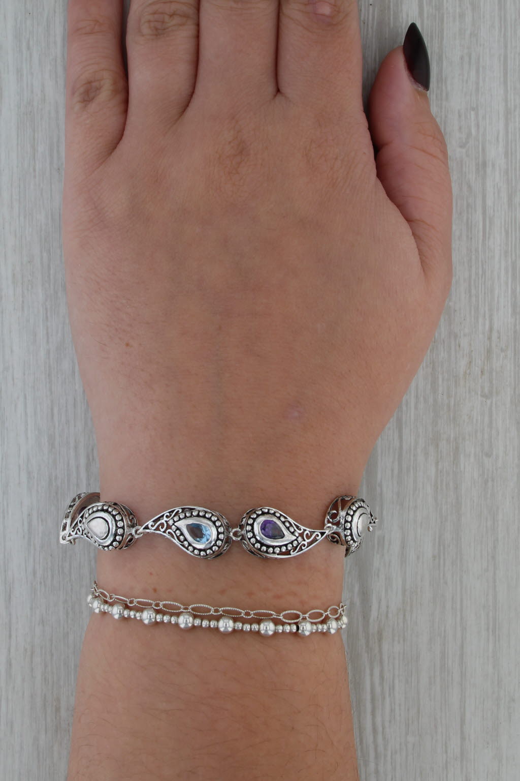 Blue Lab Created Purple Cubic Zirconia Bracelet Sterling Silver 7.5" 10.7mm