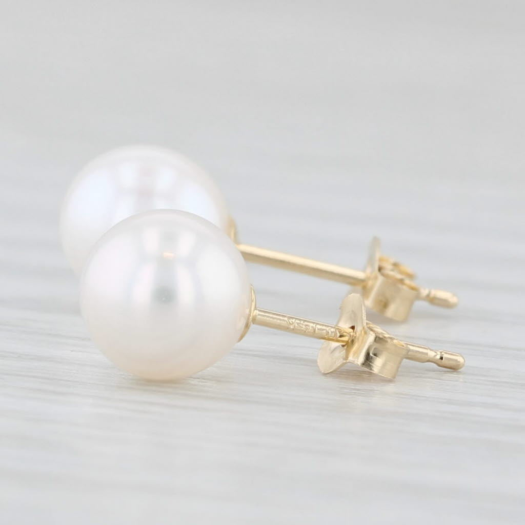 Light Gray New Cultured Pearl Stud Earrings 14k Yellow Gold 6-6.5mm