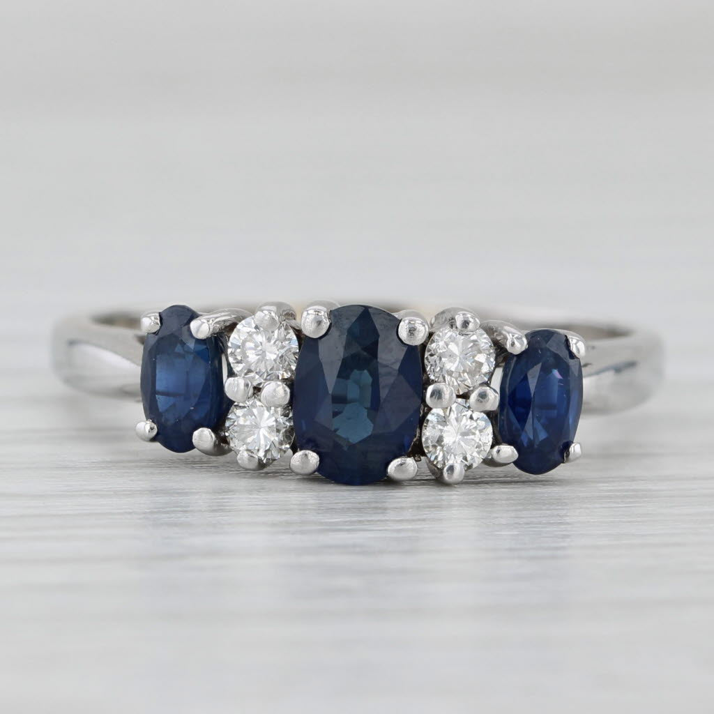 Light Gray 1.50ctw Oval Blue Sapphire 3-Stone Diamond Ring 14k White Gold Size 9.5