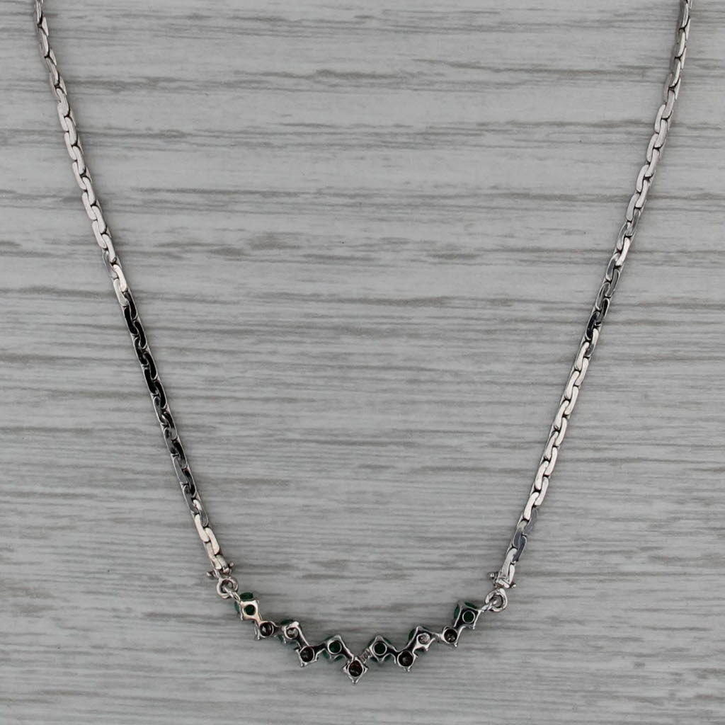 0.48ctw Emerald Diamond Pendant Necklace 14k White Gold C-Link Chain 16"