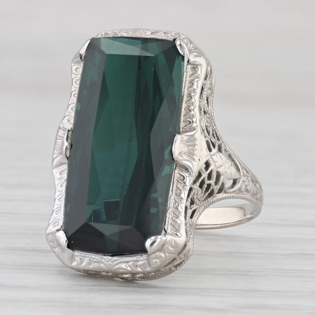 Light Gray Ostby Barton Vintage Green Tourmaline Filigree Ring 14k White Gold Size 6