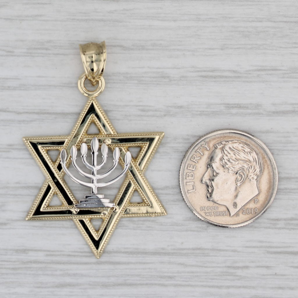 Gray Menorah Star of David Pendant 10k Yellow White Gold Hebrew Judiaca Jewelry