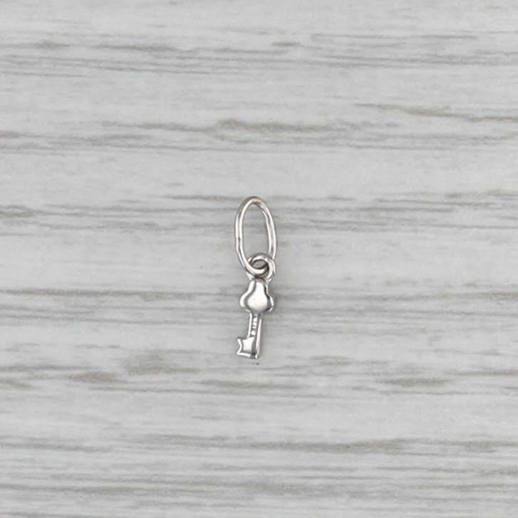 Tiny Diamond Skeleton Key Charm 14k White Gold Small Drop Pendant