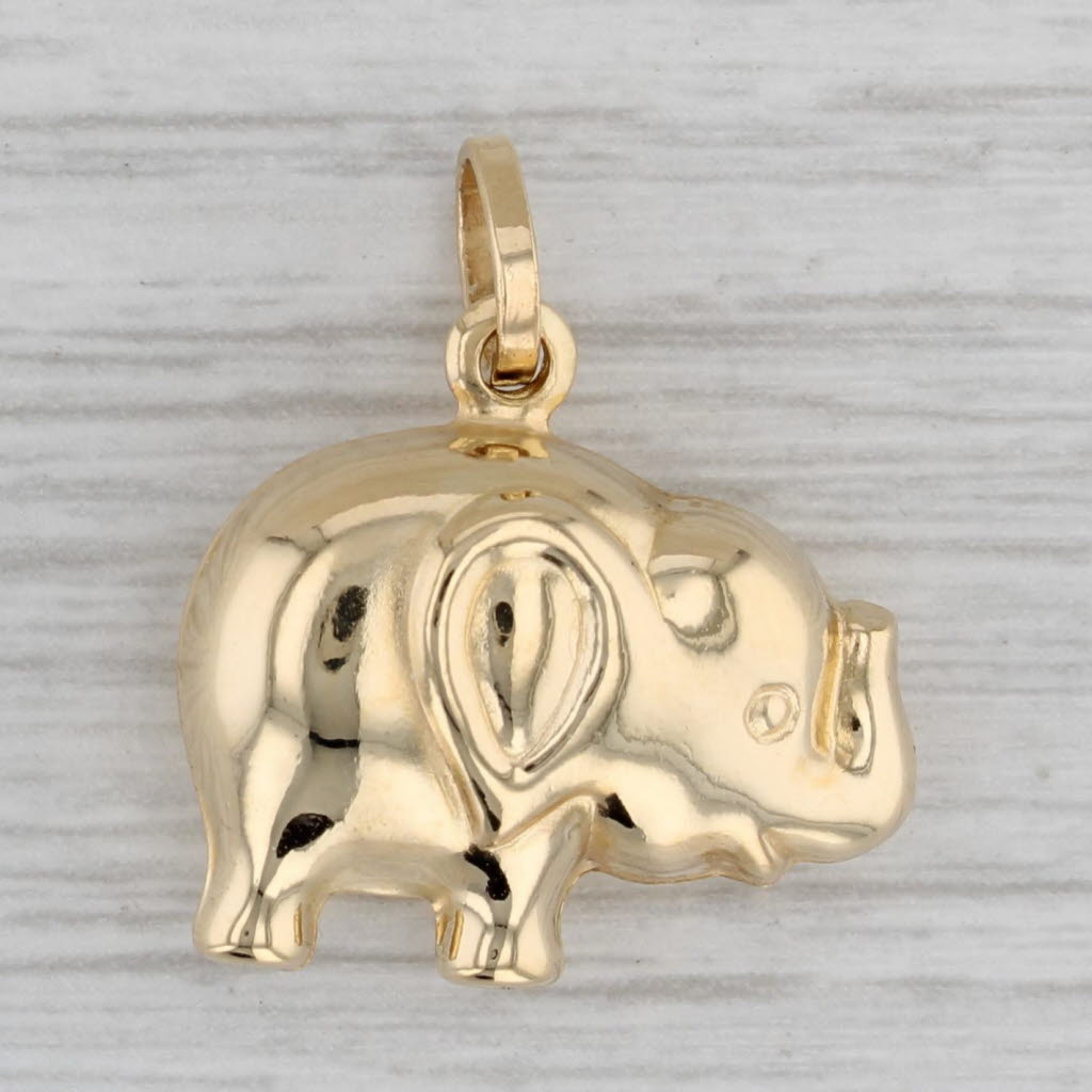 Gray 3D Elephant Charm 18k Yellow Gold Good Luck Pendant Animal Jewelry