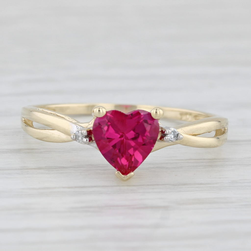 Light Gray Lab Created Ruby Heart Diamond Ring 10k Yellow Gold Size 7.25