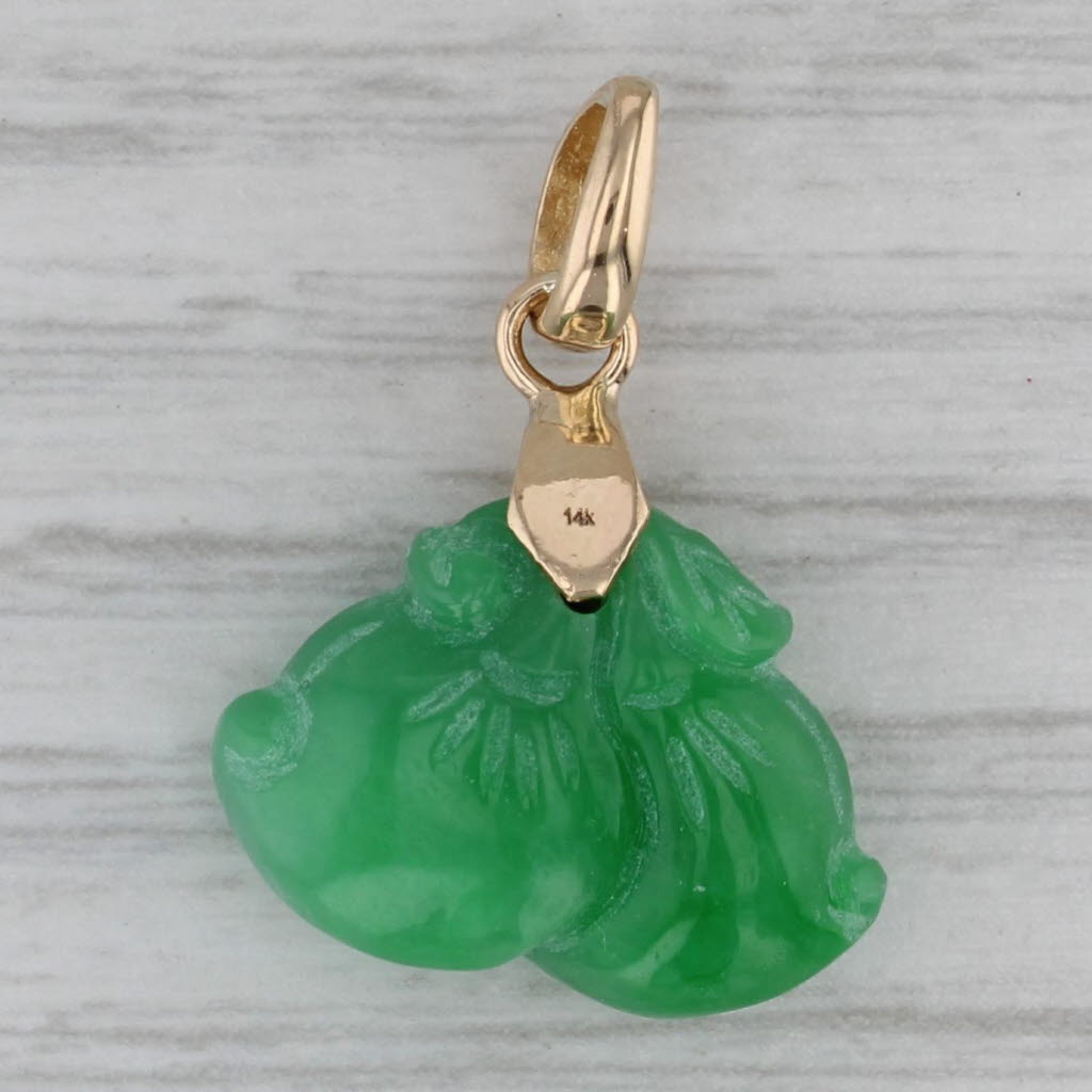 Gray Carved Green Jadeite Jade Pendant 14k Yellow Gold
