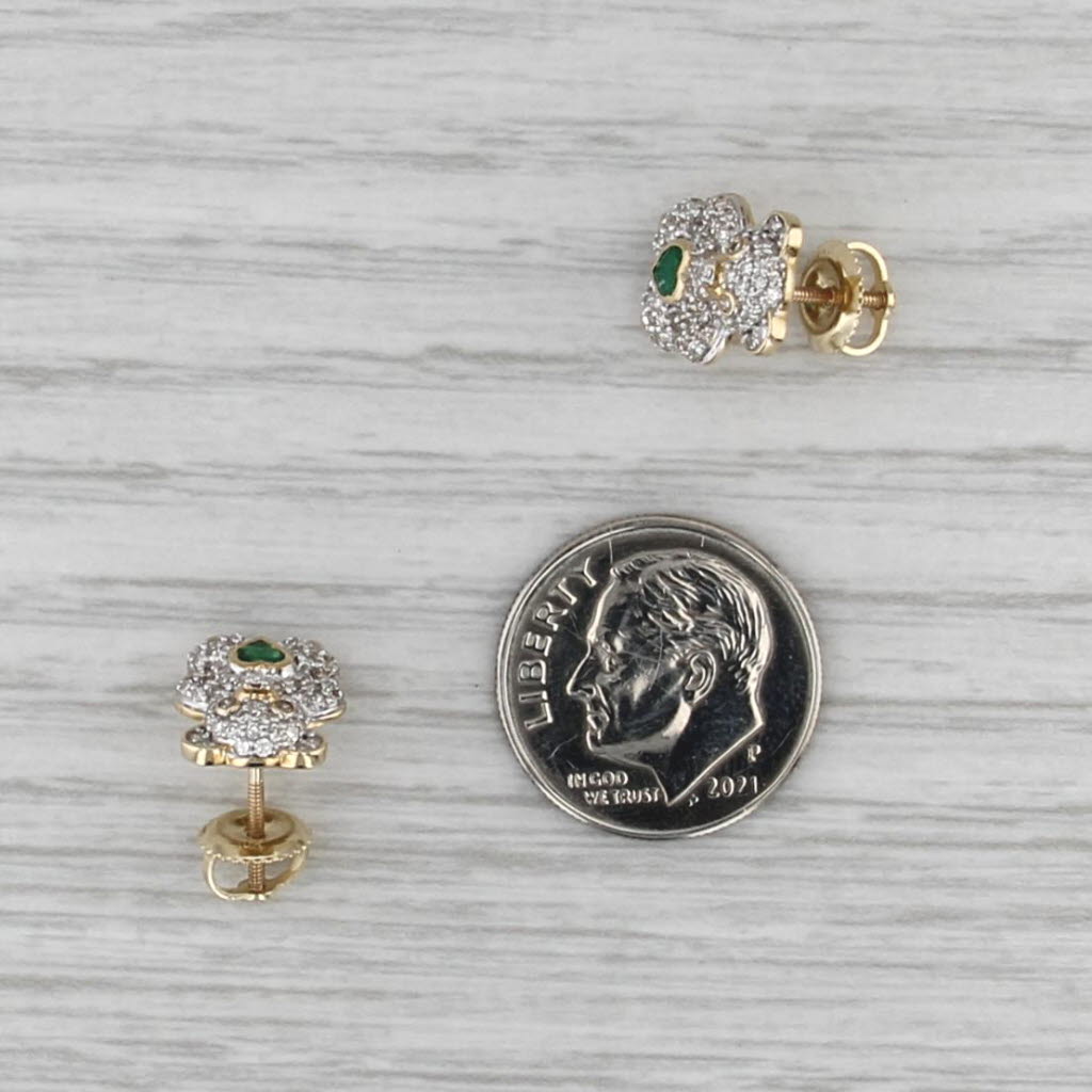 0.86ctw Emerald Hearts Diamond Teddy Bear Stud Earrings 10k Yellow Gold
