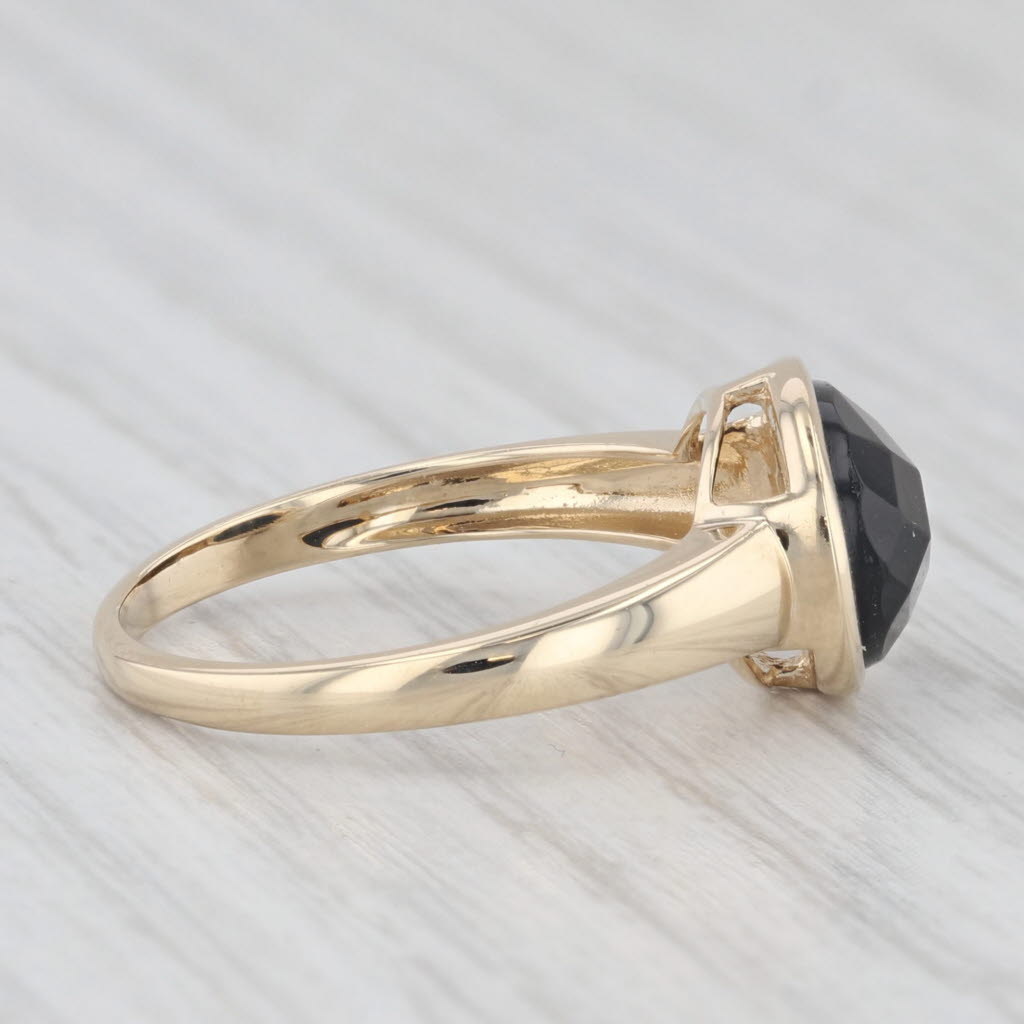 Light Gray Faceted Onyx Oval Solitaire Ring 14k Yellow Gold Size 6.75