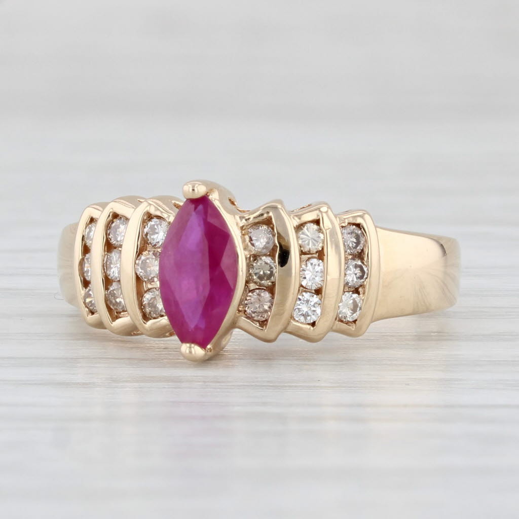 Light Gray 0.92ctw Marquise Ruby Diamond Ring 14k Yellow Gold Size 7