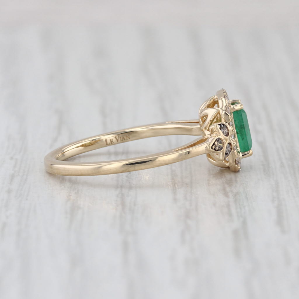 Le Vian Emerald Cut Emerald Damond Halo Ring 14k Yellow Gold Size 7