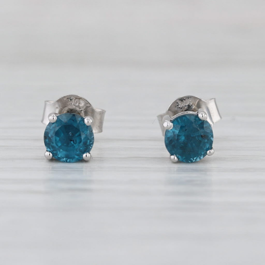 1.28ctw Blue Kyanite Round Solitaire Stud Earrings 10k White Gold COA Christie