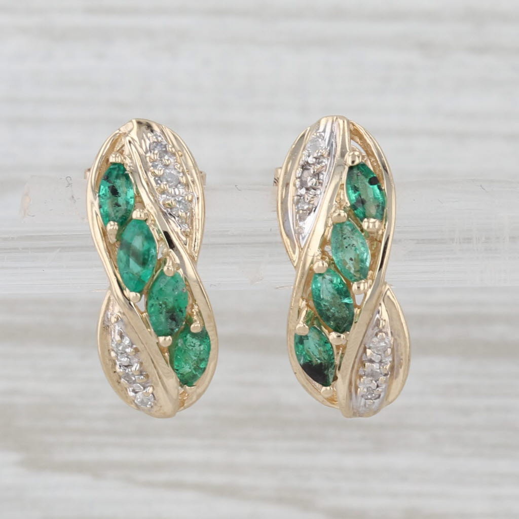 0.48ctw Diamond Emerald Drop Earrings 14k Yellow Gold