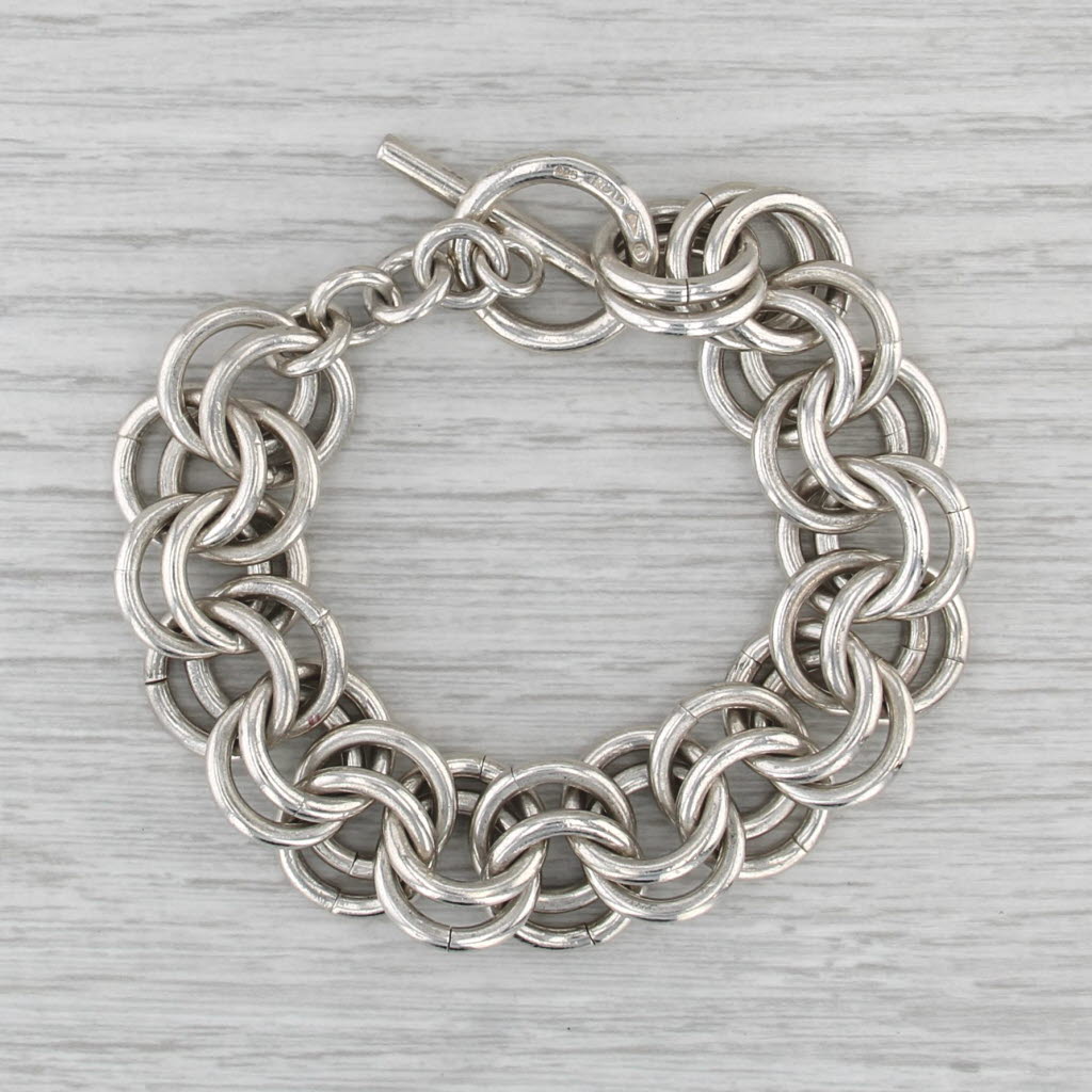 Silpada Double Cable Chain Bracelet Sterling Silver 14.1mm 7" Charm Starter