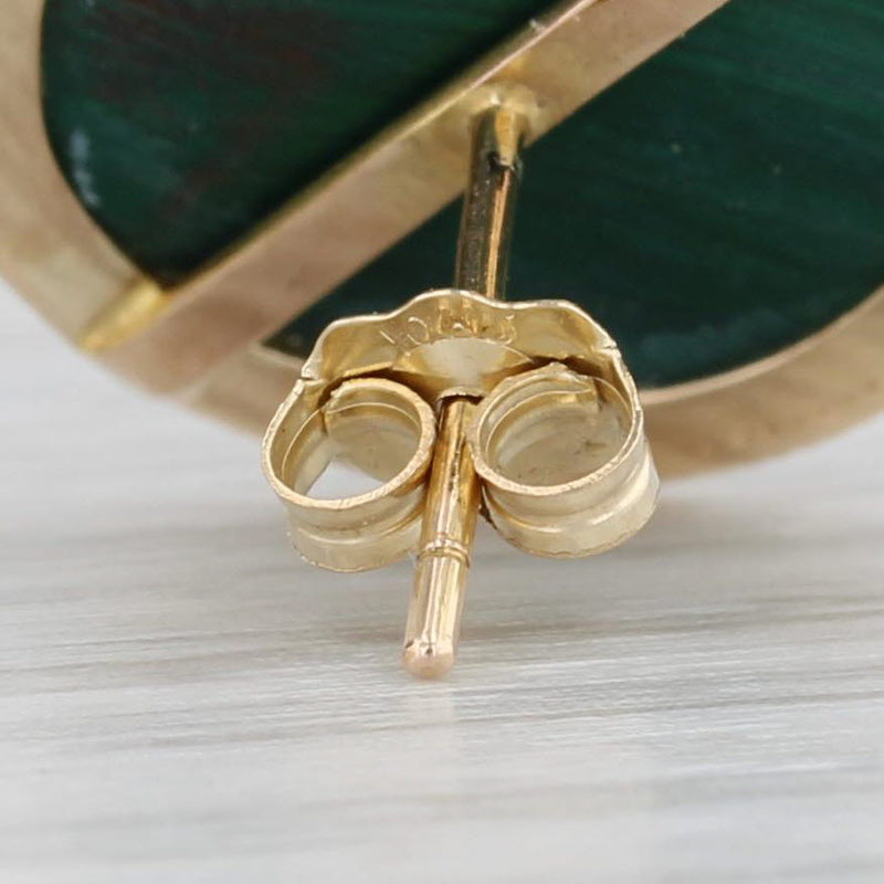 Green Malachite Cabochon Stud Earrings 10k Yellow Gold