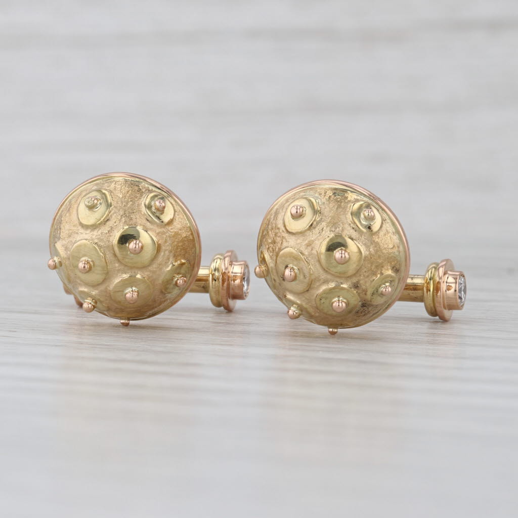 0.42ctw Diamond Sputnik Cufflinks 18k Yellow Gold Vintage Men's Accessories