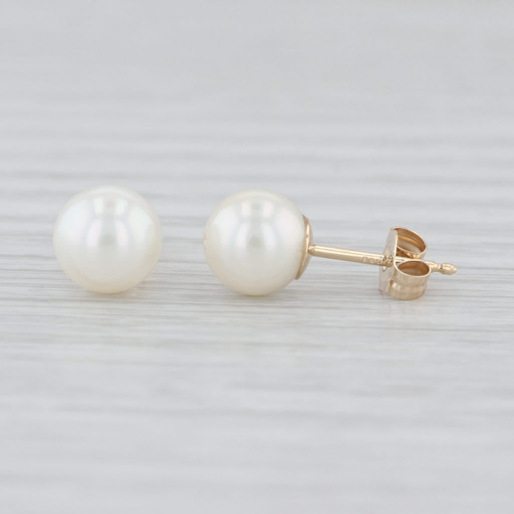 Saltwater Cultured Pearl Stud Earrings 14k Yellow Gold Round Solitaire Studs