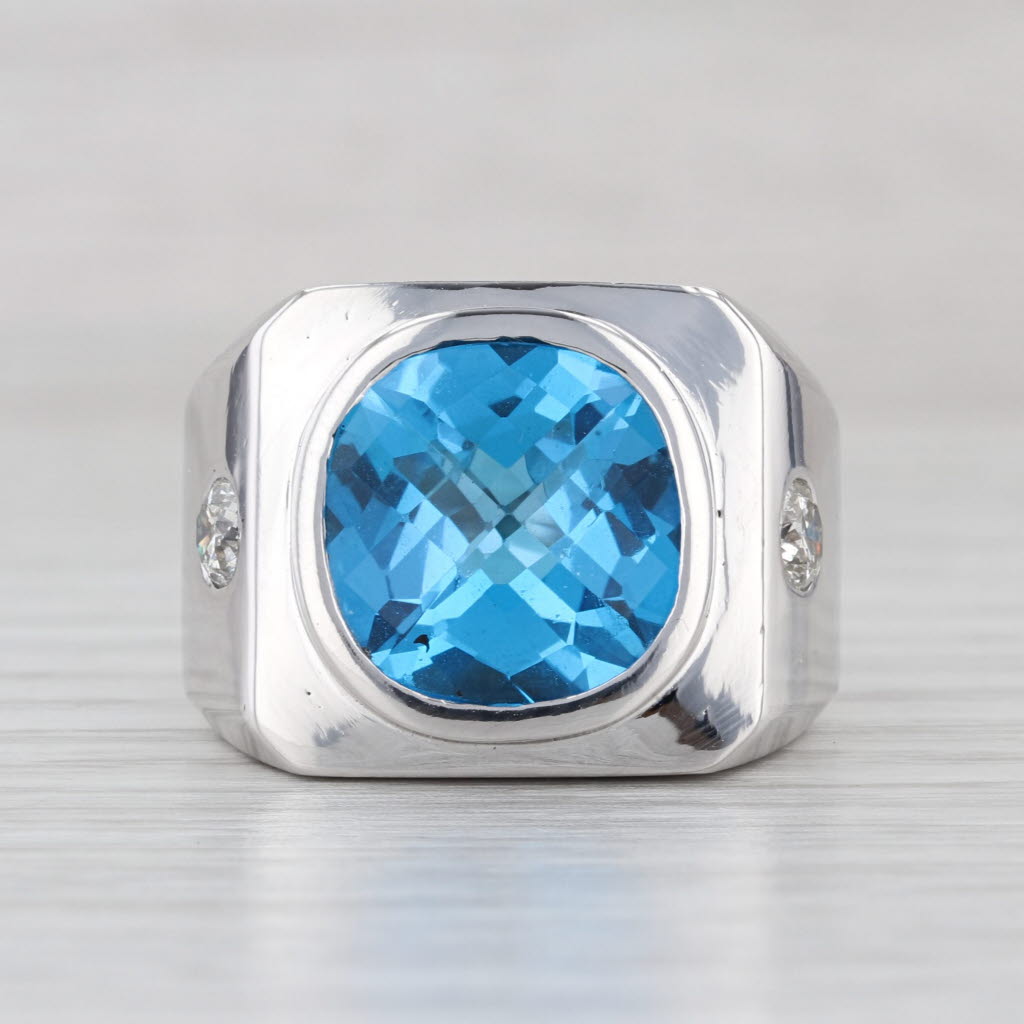 9.42ctw Blue Topaz Diamond Ring 14k White Gold Size 8.5