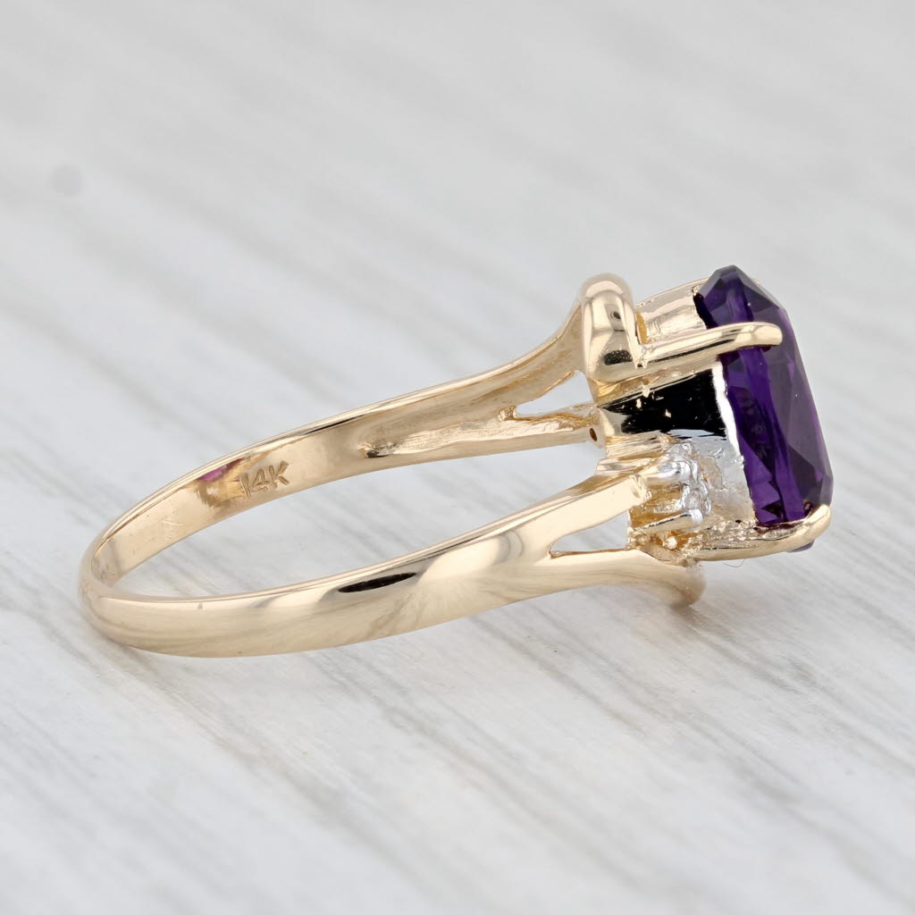 Light Gray 2ct Amethyst Bypass Ring 14k Yellow Gold Size 6 Oval Solitaire Diamond Accents