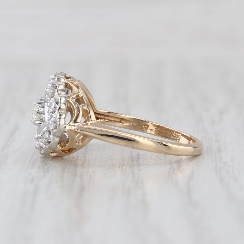 Vintage 0.39ctw Diamond 3-Stone Halo Princess Ring 14k White Yellow Gold Size 7