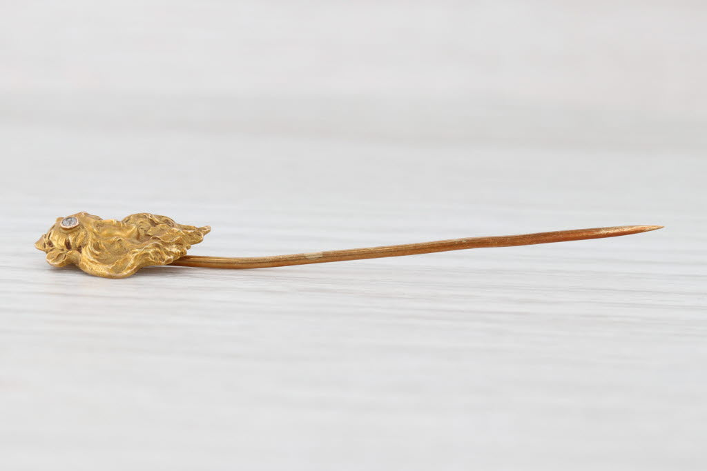 Light Gray Art Nouveau Figural Diamond Stickpin 14k Yellow Gold Antique