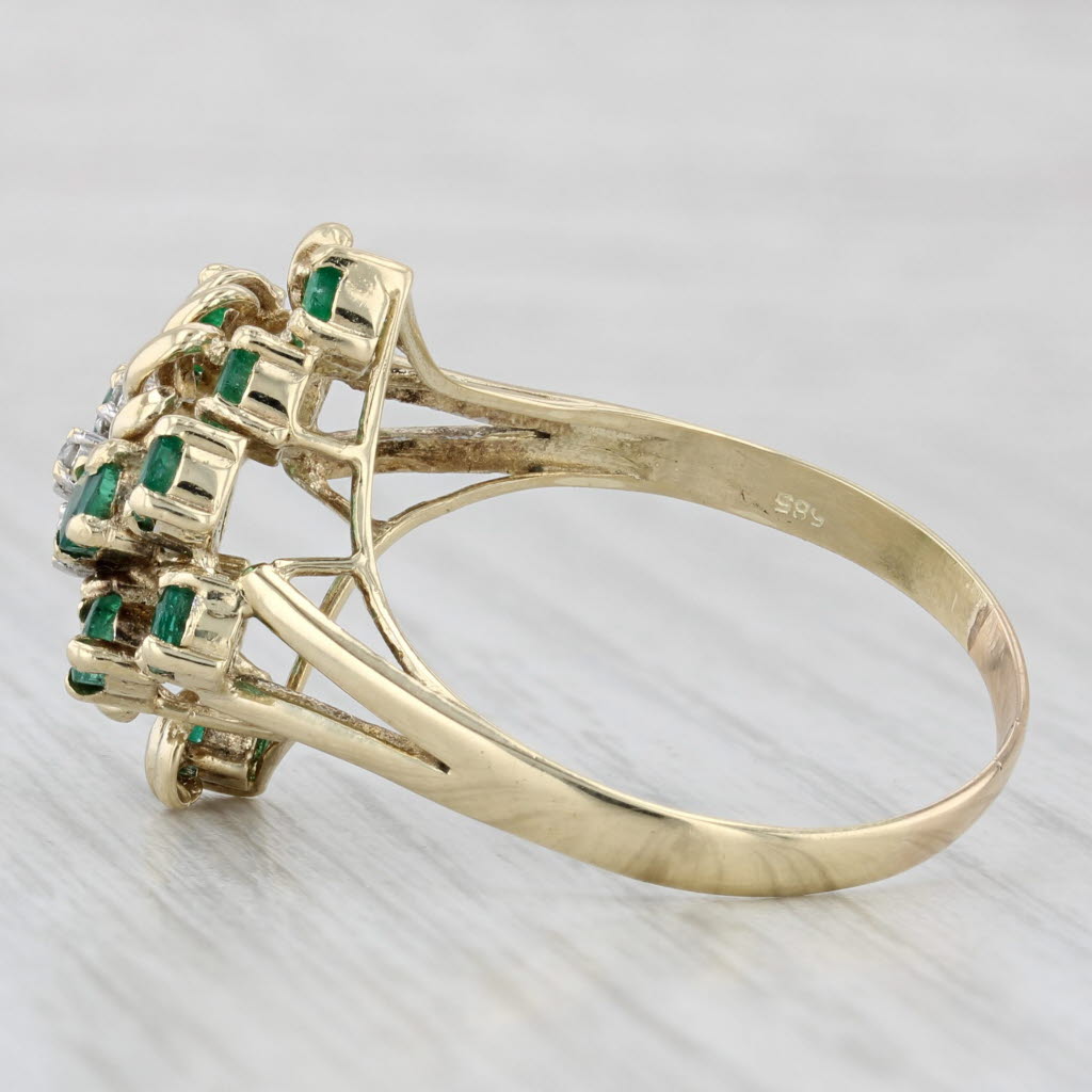 Light Gray 1.25ctw Emerald Diamond Cluster Flower Ring 14k Yellow Gold Size 12.75