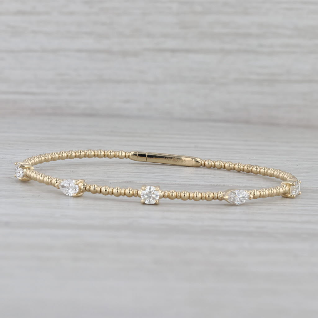 Gray New 1.33ctw Diamond Bead Flexible Bangle Bracelet 14k Yellow Gold 6.75"