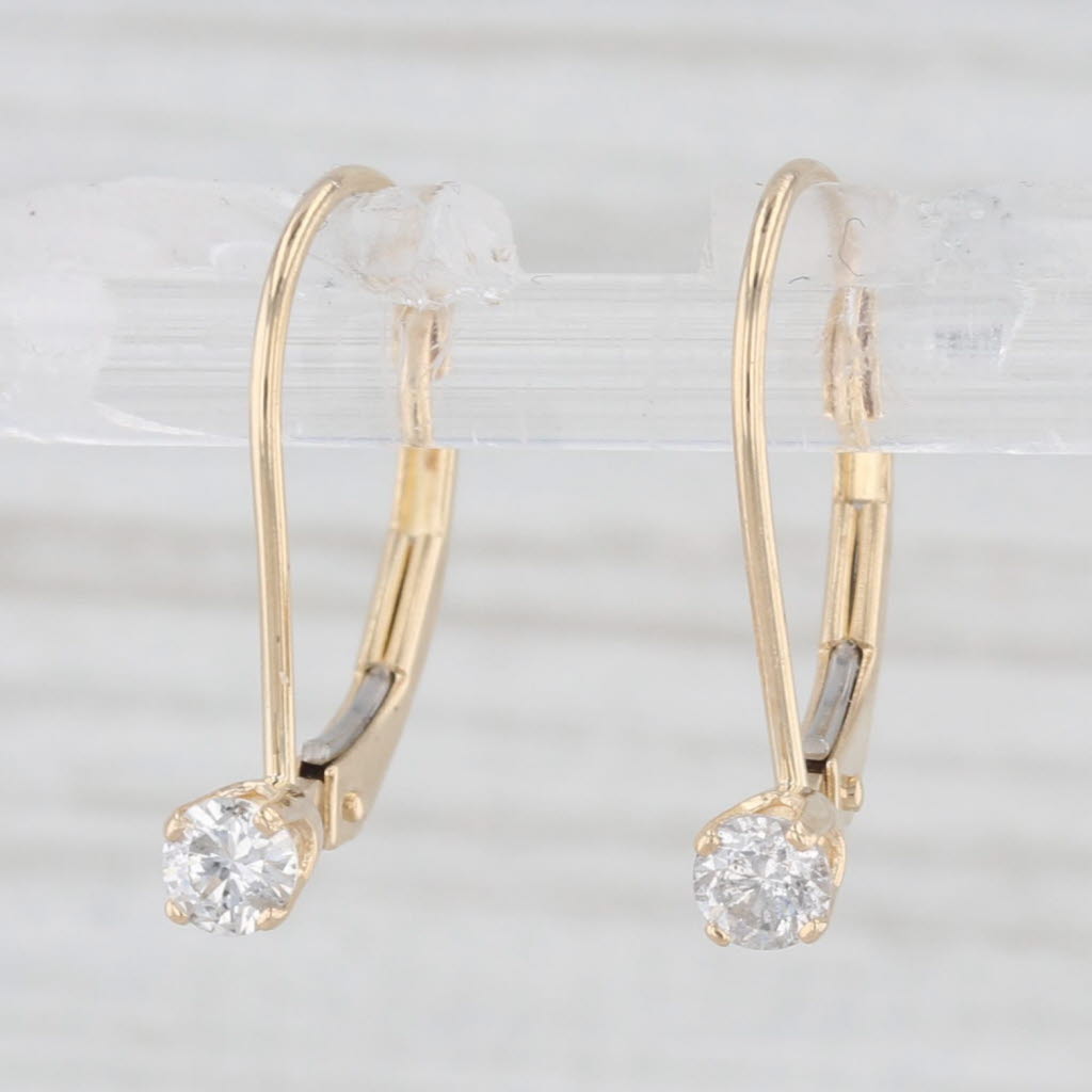 Light Gray 0.20ctw Diamond Drop Earrings 14k Yellow Gold Hook Posts Lever Backs