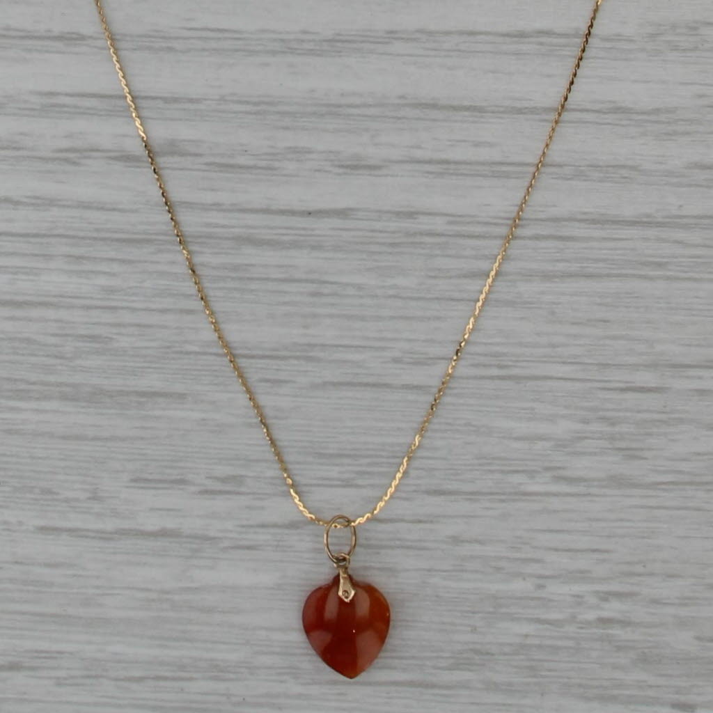 Jadeite Jade Orange Pendant Necklace 14k Yellow Gold 16" S-Link Chain