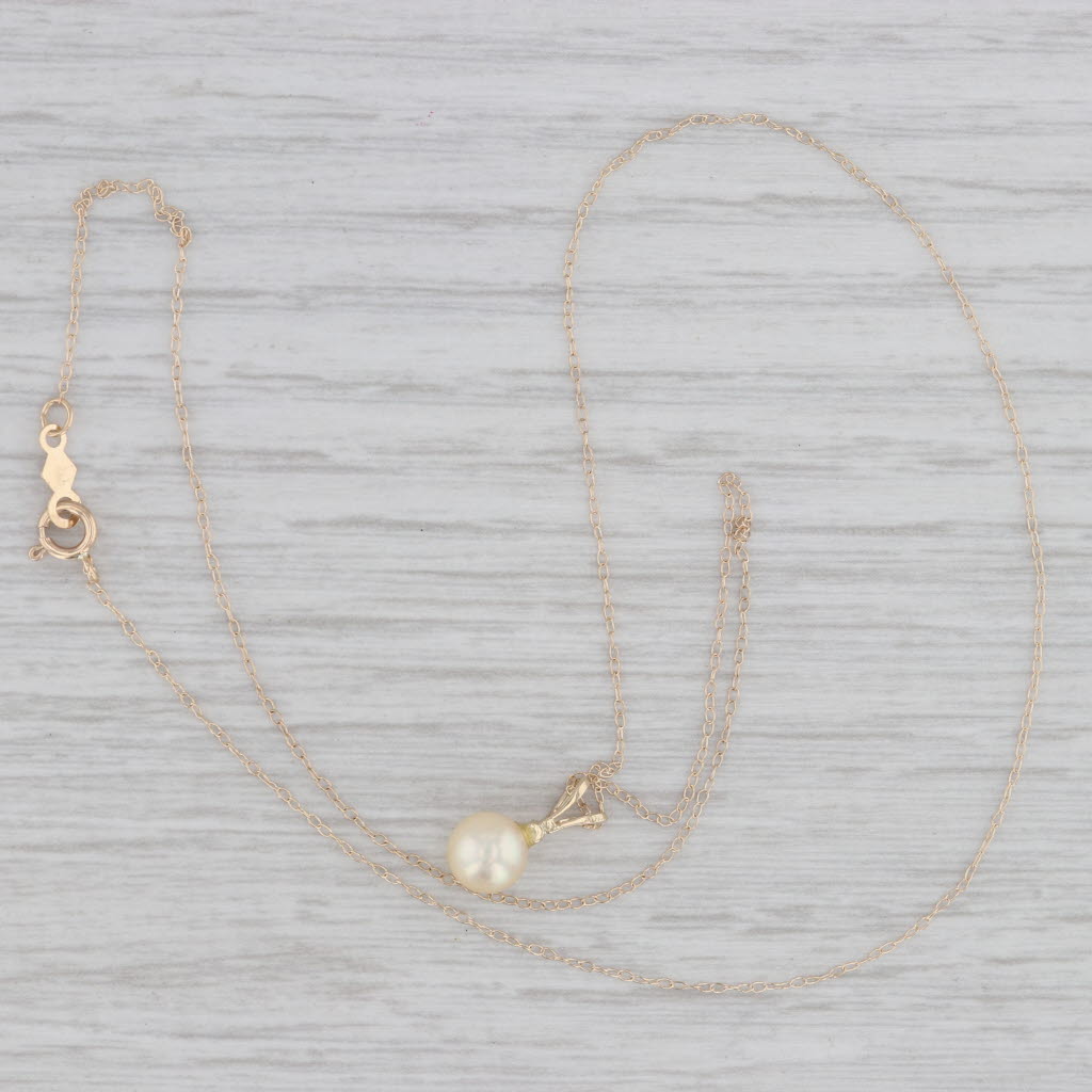 Gray Cultured Pearl Diamond Drop Pendant Necklace 14k Yellow Gold 16.5" Cable Chain