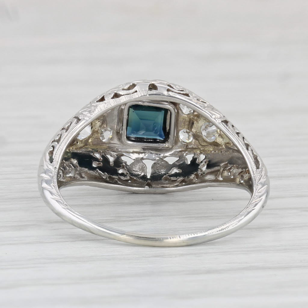 Light Gray Vintage 0.56ct Blue Sapphire Filigree Vintage Ring 18k Gold Size 6.5 Engagement