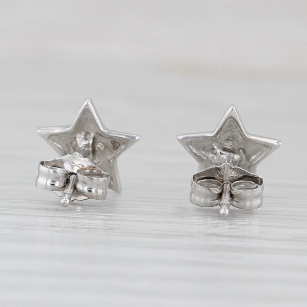 Light Gray Diamond Star Stud Earrings 10k White Gold