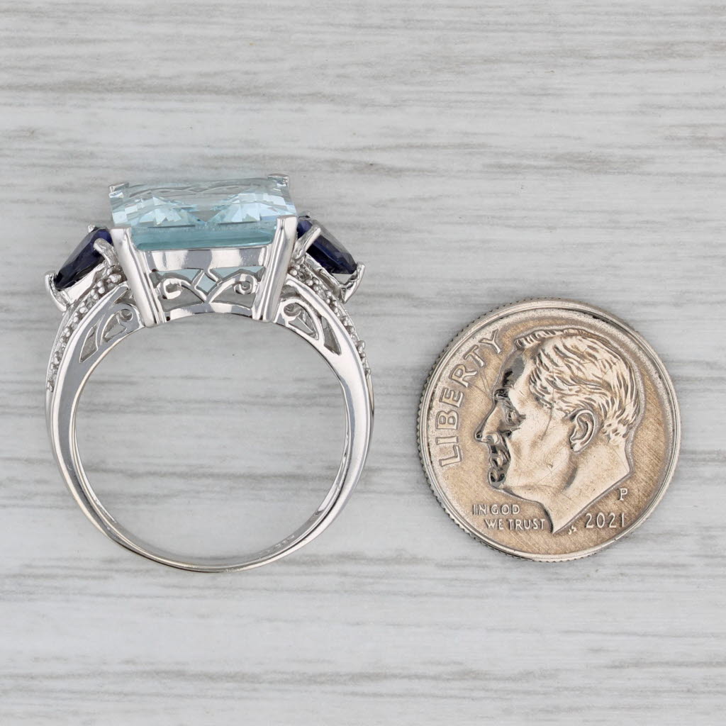 Gray 9.22ctw Aquamarine Iolite Cocktail Ring 14k White Gold Size 8