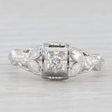 Vintage VS2 Diamond Solitaire Engagement Ring 18k White Gold Size 6.75 Floral