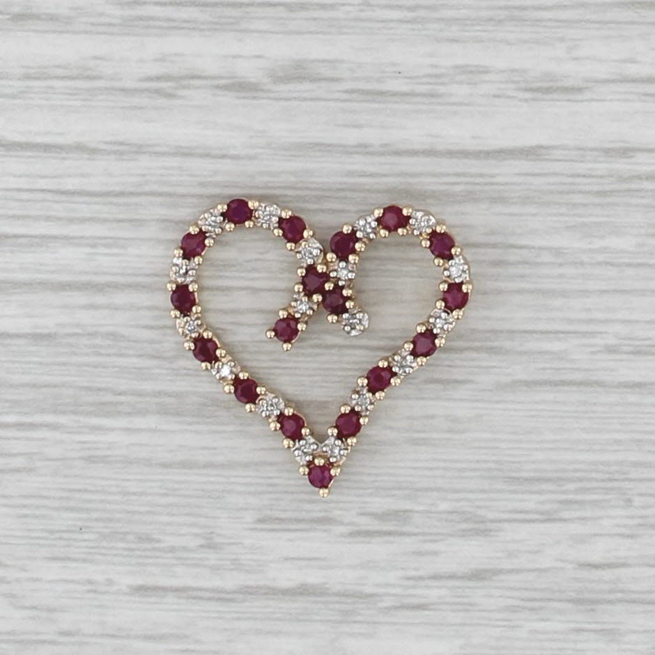 0.74ctw Ruby Diamond Open Heart Pendant 14k Yellow Gold
