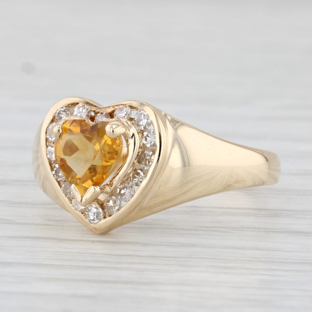 Light Gray 0.77ctw Heart Citrine Diamond Halo Ring 14k Yellow Gold Size 7.5