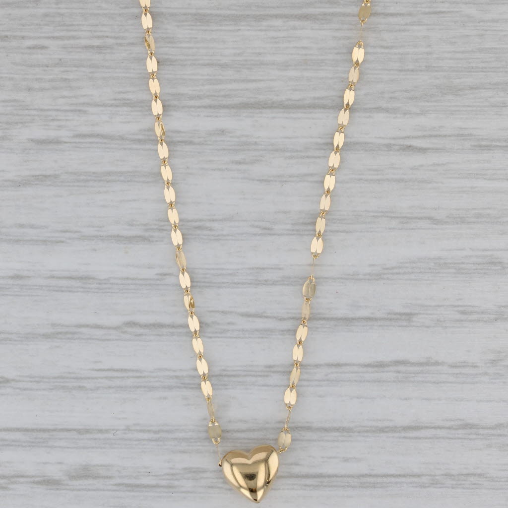 Gray New Mirror Chain Heart Pendant Necklace 14k Yellow Gold 18" 1.3mm