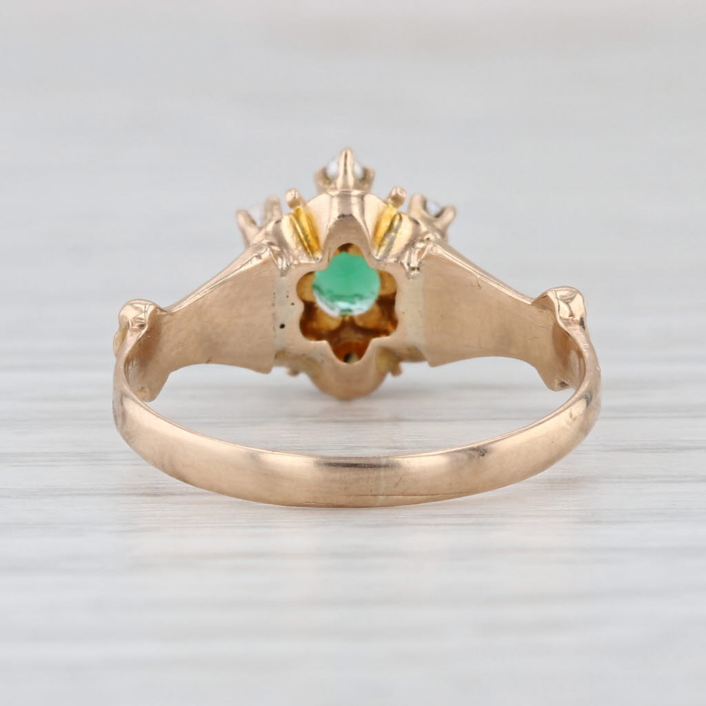 Victorian Green Garnet Glass Pearl Halo Ring 10k Yellow Gold Antique Size 8