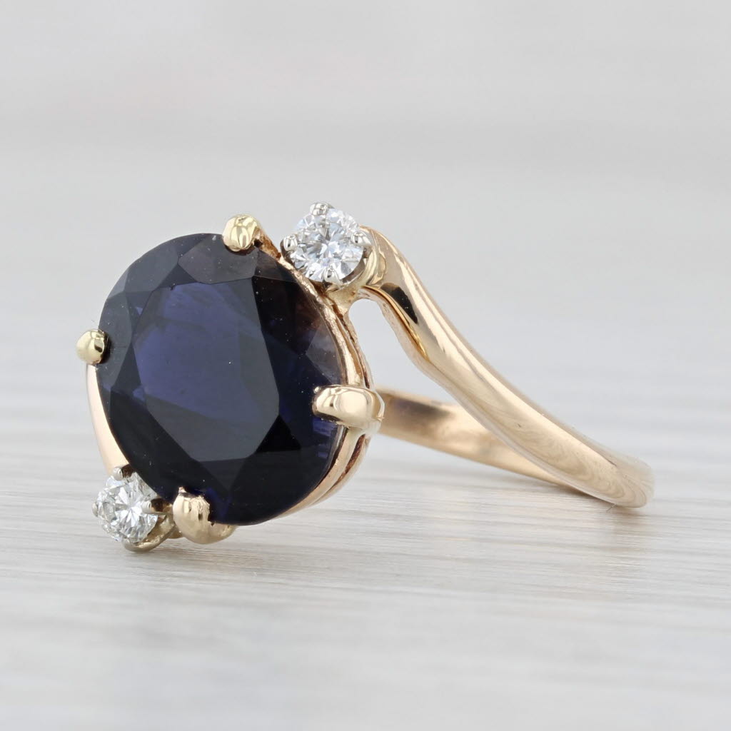 Light Gray 2.42ctw Blue Iolite Diamond Ring 14k Yellow Gold Size 6.5 Bypass