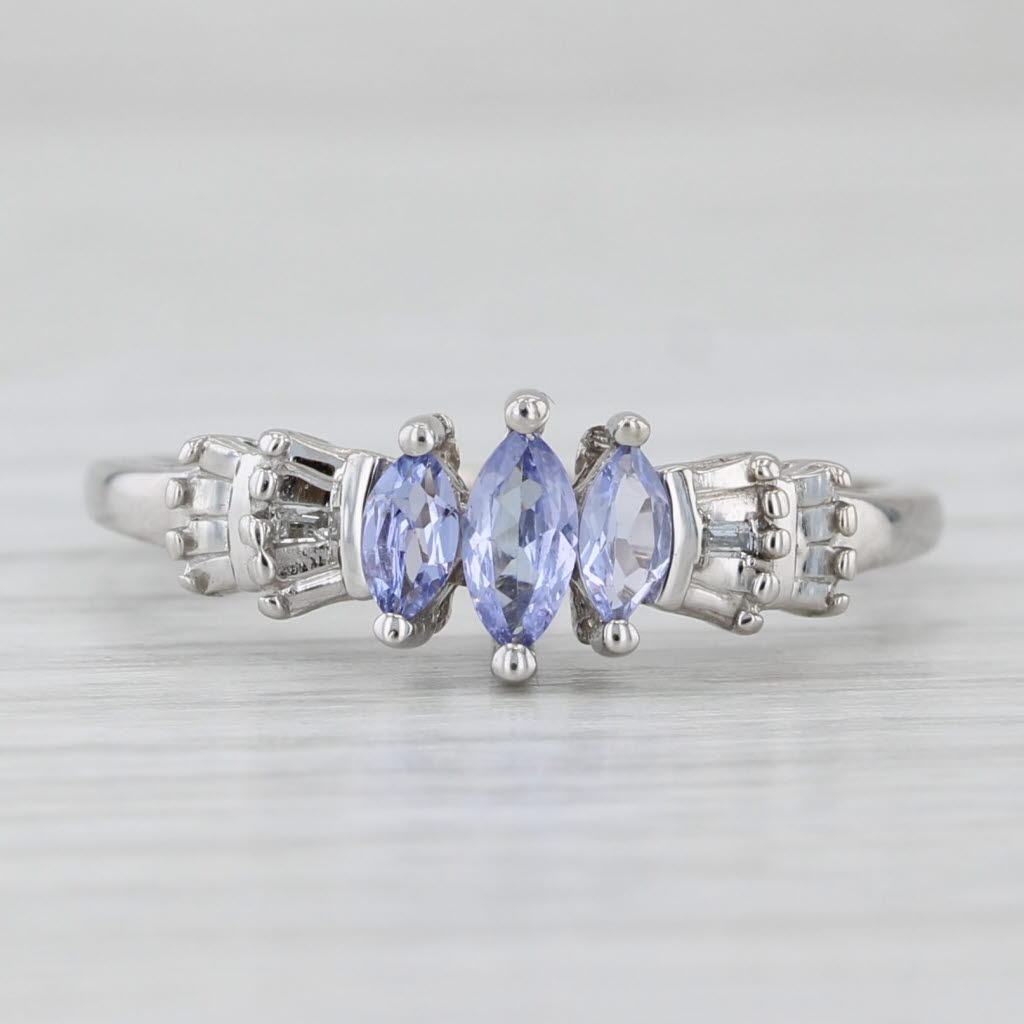 Light Gray 0.24ctw 3-Stone Tanzanite Diamond Ring 10k White Gold Size 7