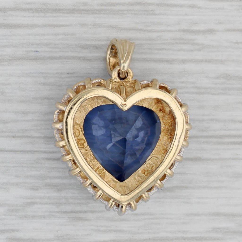 Gray 7.75ctw Lab Created Blue Sapphire Heart Diamond Halo Pendant 14k Yellow Gold