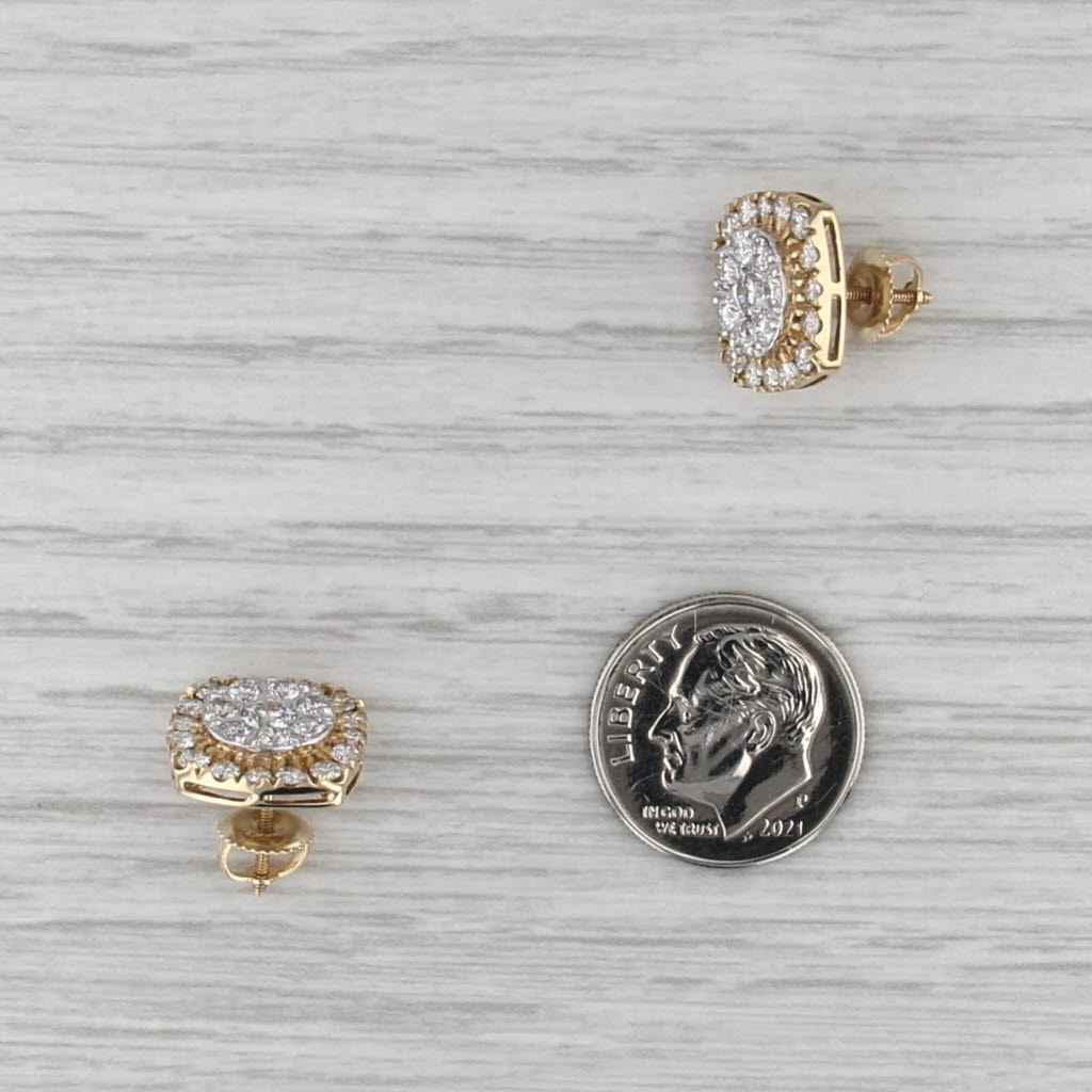 1.65ctw Diamond Cluster Halo Stud Earrings 14k Yellow Gold Screw Back Studs