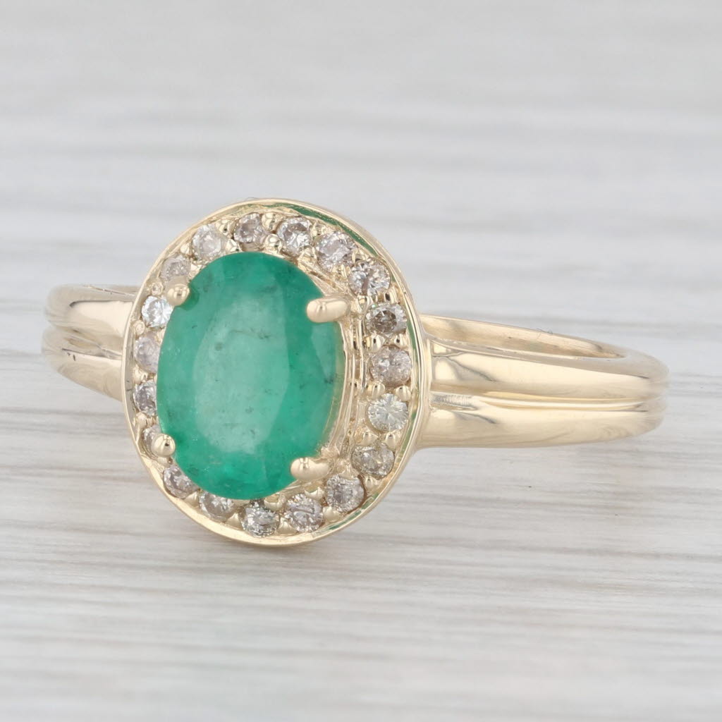 Light Gray 1.4ctw Emerald Oval Diamond Halo 14k Yellow Gold Ring Size 7.25