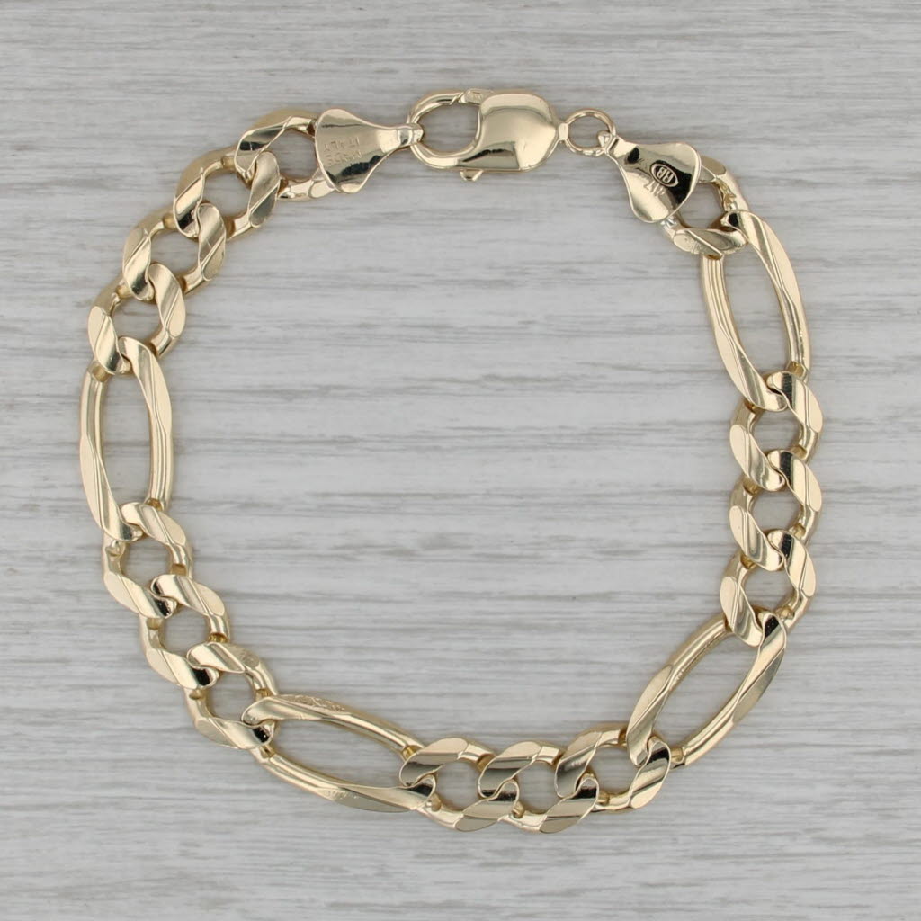 Men's Figaro Chain Bracelet Solid 10k Yellow Gold 8.75" 10.5mm 30.9g
