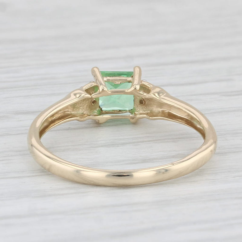 0.73ct Princess Lab Created Green Sapphire Ring 10k Yellow Gold Sz 7.25 Diamonds