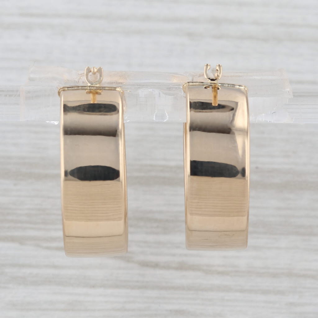 Hoop Earrings 14k Yellow Gold Snap Top Round Hoops 20.2 x 6.8mm